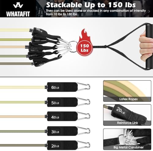 WHATAFIT Resistance Bands, Exercise Bands,Resistance Bands for Working Out, Work Out Bands with Handles for Men and Women Fitness, Strength Training Home Gym Equipment