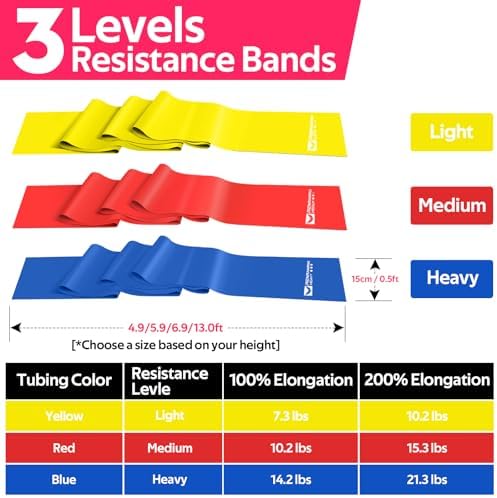 Resistance Bands for Working Out, Exercise Bands for Physical Therapy, Stretch, Recovery, Pilates, Rehab, Strength Training and Yoga Starter Set