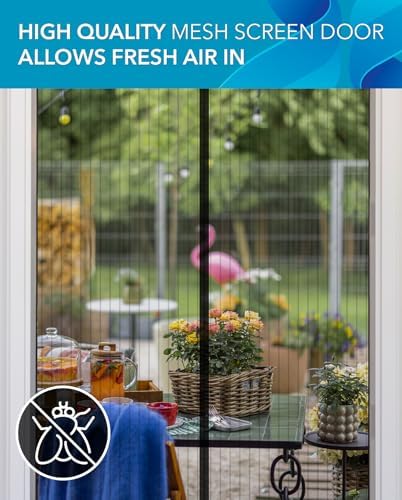 FLUX Magnetic Screen Door - Self-Closing, Pet-Friendly, Durable Polyester Mesh Screen Door with Powerful Magnetic Attachments, Keeps Bugs Out, Fits Sliding Doors and Standard Doors up to 36" x 78"