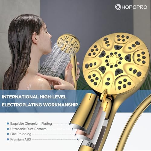 6-Mode High Pressure Handheld Shower Head Set, Consumer Reports Recommended HOPOPRO High Flow Hand Held Showerhead with 59 Inch Hose Bracket Teflon Tape Rubber Washers