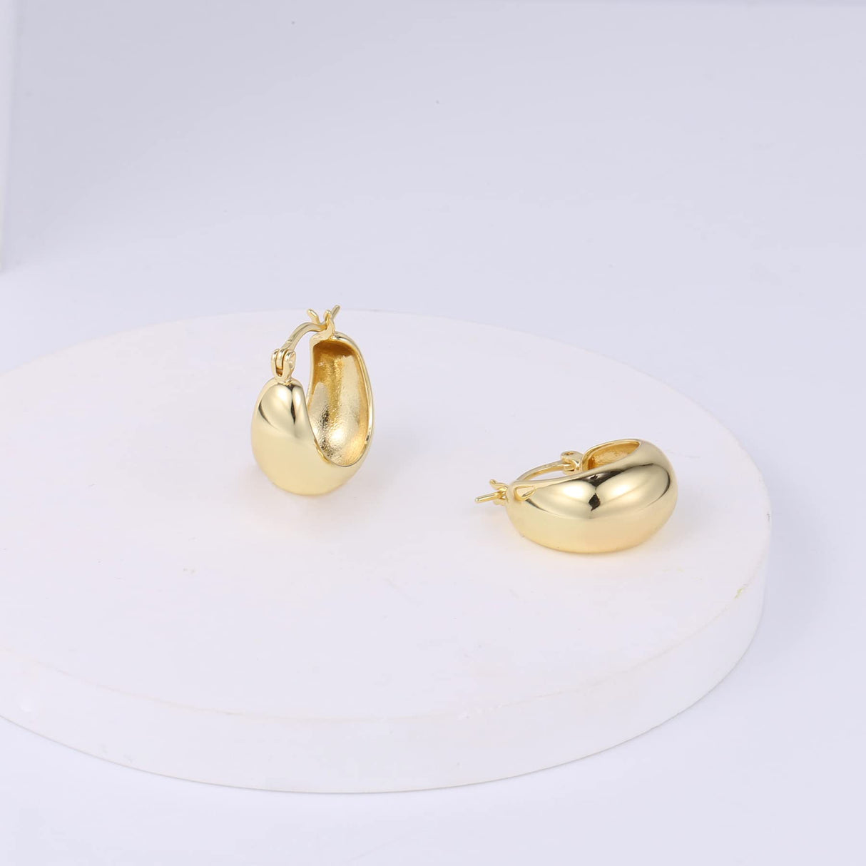 KISSPAT 14K Gold Plated Small Chunky Huggie Hoop Earrings for Women
