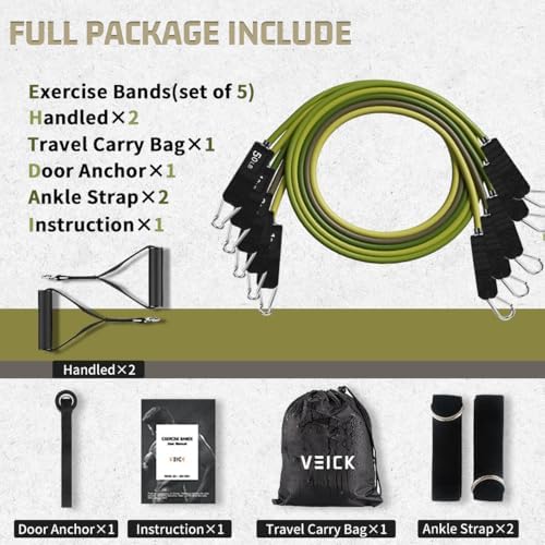 VEICK Resistance Bands, Exercise Bands, Workout Bands Set for Working Out with Handles for Men Women, Elastic Exercising Bands for Fitness Weights Work Out at Home Gym