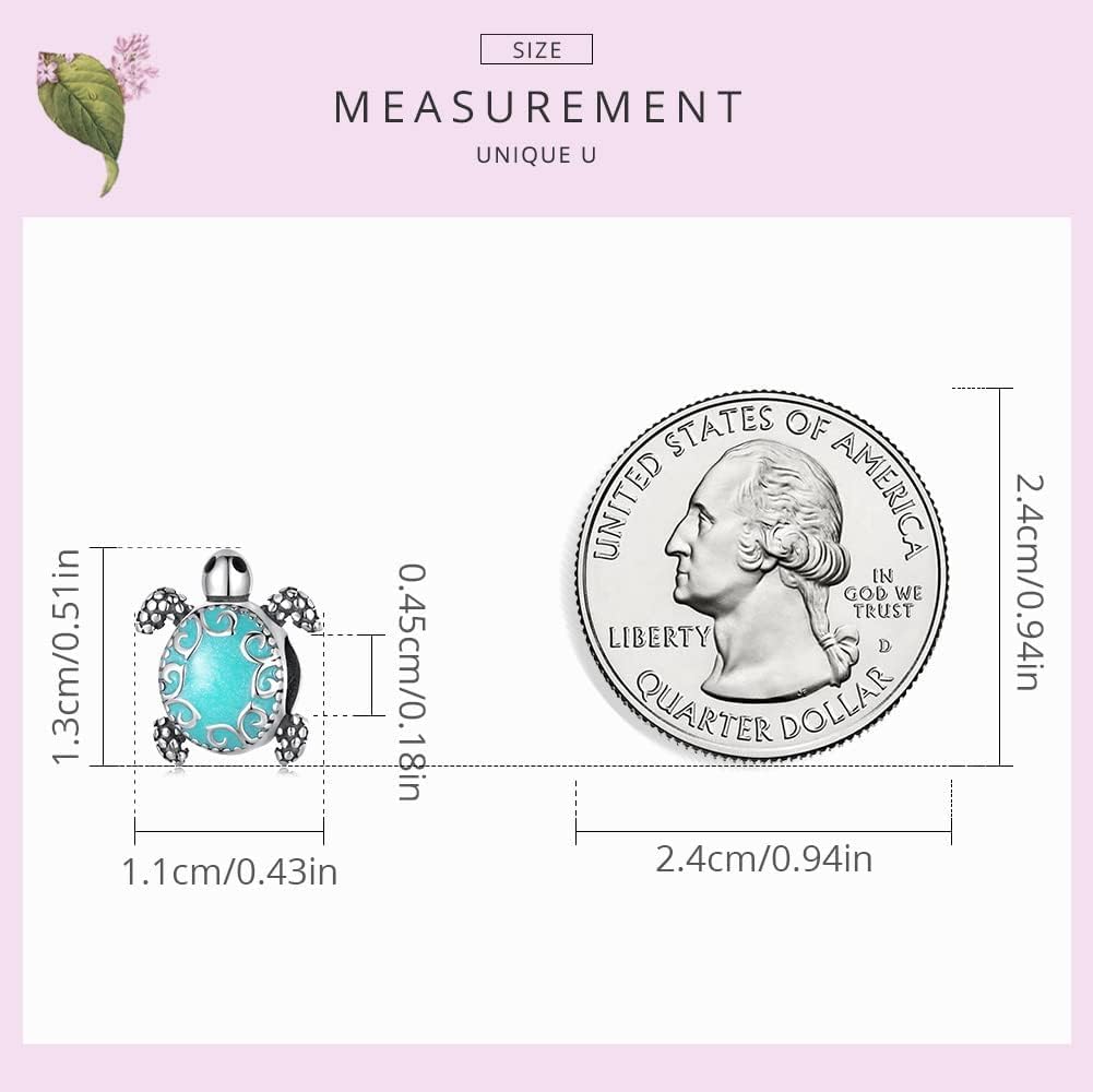WOSTU 925 Sterling Silver Blue Enamel Sea Turtle Bead Charm for Bracelets