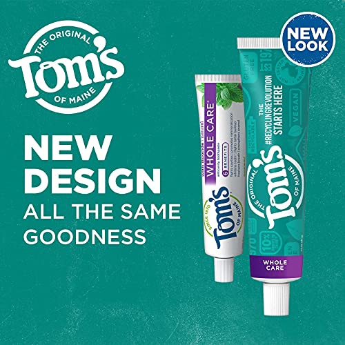 Tom's of Maine Whole Care Natural Toothpaste with Fluoride, Spearmint, 4 Ounce (Pack of 3), (Packaging May Vary)