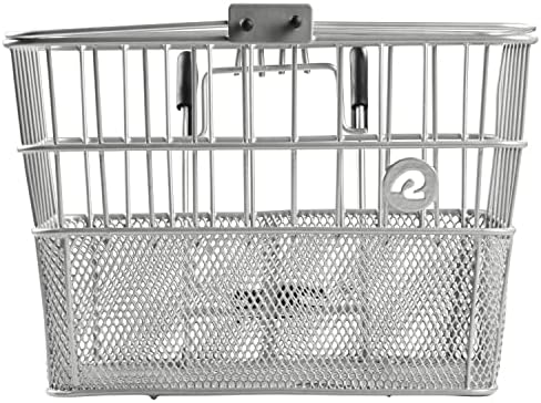 Retrospec Apollo Detachable Front Bike Basket Steel Half-Mesh with Integrated Detachable Hooks and Built-In Handle, Easy Assembly and Portability for Bicycles