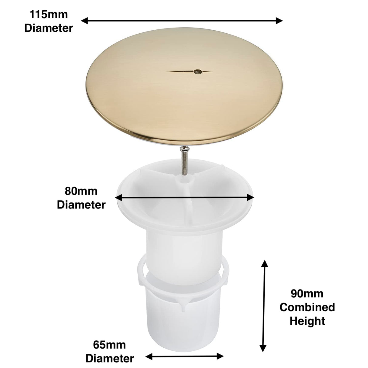 Sandy Beach Gold Shower Waste, Brass Elegance, Premium 90mm Waste Trap, Sleek Shower Tray Waste Trap, and Drain Cover Replacement Solutions - Perfectly Sized, Effortlessly Stylish (90mm Diameter)
