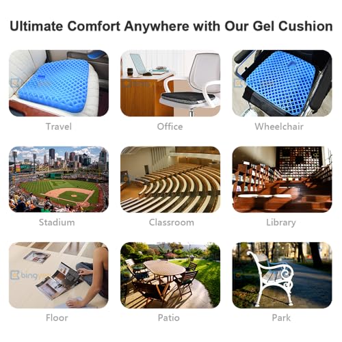 bingyee Gel Seat Cushion 1.8 Inch Thick Seating Pad Orthopedic Chair Cushions for Pressure Relief Gel Pads for Office Chair, Car, Home, Wheelchair, Kayak Cushion, Stadium Cushion