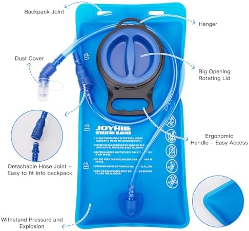 JOYHILL TPU Hydration Bladder,1.5L 2L 3L Water Bladder for Hiking Backpack BPA Free Leak Proof Hydration Pack