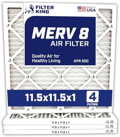 Filter King 11.5x11.5x1 Air Filter | 4-PACK | MERV 8 HVAC Pleated A/C Furnace Filters | MADE IN USA | Actual Size: 11.5 x 11.5 x .75"