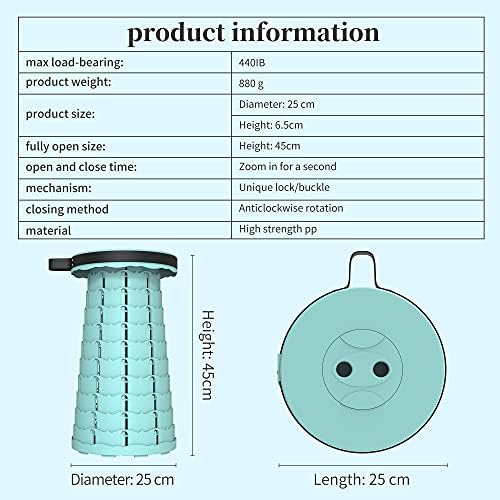 ALEVMOOM Upgraded Collapsible Stool with Cushion,440LBS Max Weight,17.7" Height Adjustable,Sturdy Portable Telescoping Stool,Folding Camping Stool for Outdoor Hiking Travel