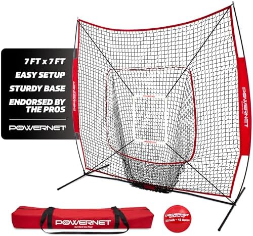 PowerNet Baseball Softball Practice Net 7x7 with Baseball Accessories for Practice Pitching, Batting & Fielding, Ball Caddy, Weighted Baseballs, Tee