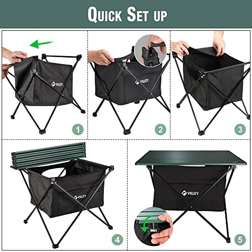 VILLEY Portable Camping Side Table, Ultralight Aluminum Folding Beach Table with Carry Bag for Outdoor Cooking, Picnic, Camp, Boat, Travel