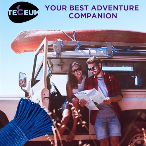 TECEUM 5/32" Paracord Rope 1000 – 1000ft / 200ft / 100ft / 50ft – Tactical Parachute Cord 4mm – 45+ Colors – Nylon String for Survival & Camping Gear – Stripe Cord for Survival – Utility Rope