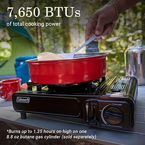 Coleman Classic 1-Burner Butane Stove Portable Camping Stove with Carry Case & Push-Button Starter Includes Precise Temperature Control & 7650 BTUs of Power for Camping Tailgating & More