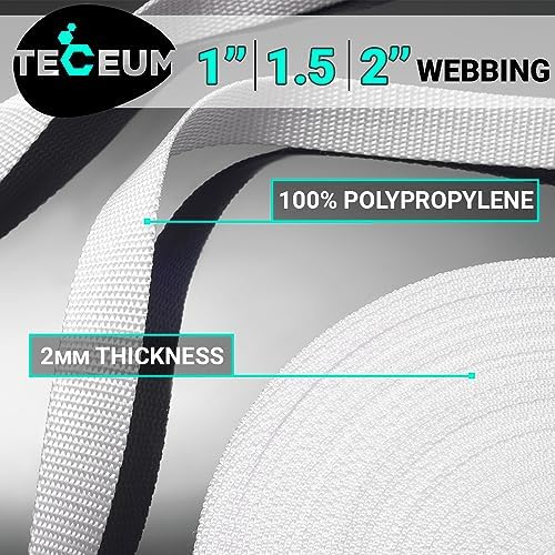 TECEUM 1" & 1.5" & 2" Webbing – 10 25 50 Yards – 40+ Colors – Heavy Duty 1 Inch 1.5 Inch 2 Inch Webbing for Climbing Outdoors Indoors Crafting DIY