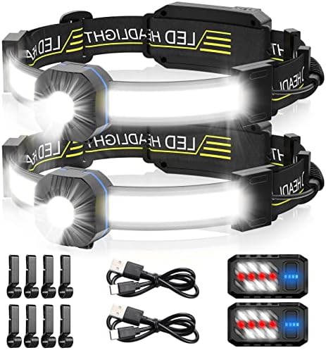 LED Headlamp, 1000lumens 230° Widebeam Headlight, USB Rechargeable HeadLamp with Red Taillight, Lightweight Waterproof Headband Light for Camping Running Hiking, Hard Hat Headlamp