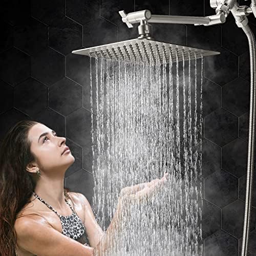 G-Promise All Metal 10" Dual Square Shower Head Combo | Rain Shower Head | Handheld Shower Wand | Adjustable | 3-Way Diverter | 71" Extra Long Hose - A Bathroom Upgrade(Brushed Nickel)