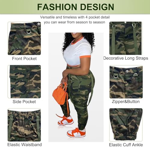 Camo Cargo Pants for Women - Army Fatigue High Waisted Stretchy Camouflage Cargo Pants with Pockets