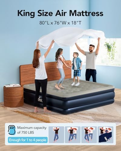 iDOO King Air Mattress with Built in Pump, 18" Raised Comfort Blow up Mattress, Upgraded Four Chamber Air Bed, Inflatable Mattress for Guests & Home, colchones inflables, AirBed, 750lbs Max