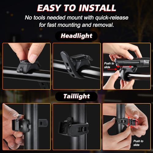 Ascher Ultra Bright USB Rechargeable Bike Light Set, Powerful Bicycle Front Headlight and Back Taillight, 4 Light Modes, Easy to Install for Men Women Kids Road Mountain Cycling Black