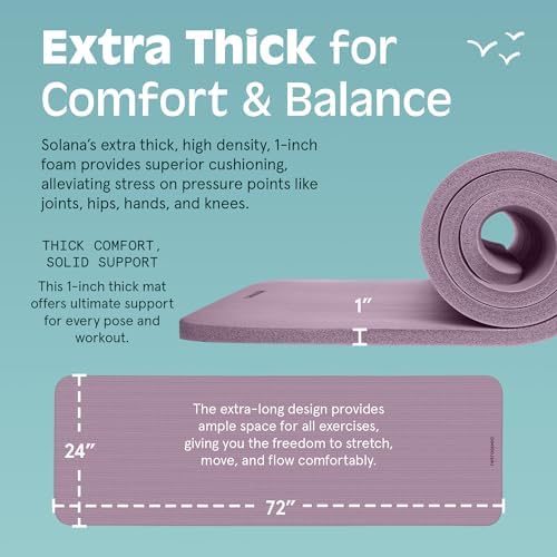 Retrospec Solana Yoga Mat 1" Thick With Nylon Carry Strap for Men & Women - Non Slip Exercise Mat for Home Yoga, Pilates, Stretching, Floor & Fitness Workouts