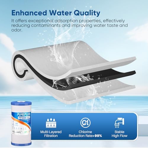PUREPLUS 5 Micron 10" x 4.5" FXHTC Whole House Sediment and Carbon Water Filter Replacement Cartridge for GE GXWH40L, GXWH35F, GNWH38S, Culligan RFC-BBSA, WRC25HD, RFC-BB, PP10BB-CC, WFHD13001, 3Pack