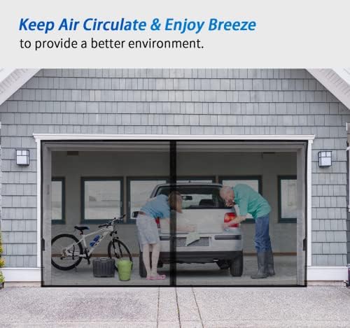 Garage Door Screen for 2 Car 16x8FT, Magnetic Screen Garage with Retractable Fiberglass Mesh and Heavy Duty Weighted Bottom, Easy Assembly & Pass,Hands Free Screen Door w/ 44 Magnets for Garage/Patio