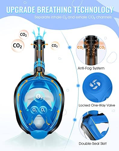 Greatever G2 Full Face Snorkel Mask with Latest Dry Top System,Foldable 180 Degree Panoramic View Snorkeling Mask with Camera Mount,Safe Breathing,Anti-Leak&Anti-Fog