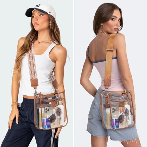 3 Pockets Large Clear Bag for Stadium Events with 2 Long Straps Purse for Women Crossbody Bag Concert Stadium Approved