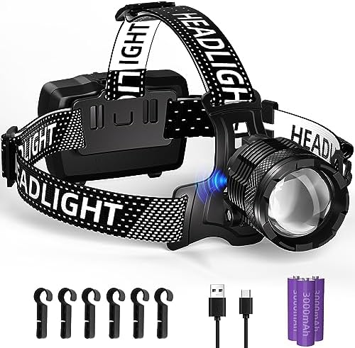Zmoon 1080LM Rechargeable LED Headlamp 40H Long Battery Life, Super Bright Sensor Head Lamp with 3 Lighting Modes | Zoomable | Power Display | IP67 Waterproof for Camping Hunting Adventures Hiking