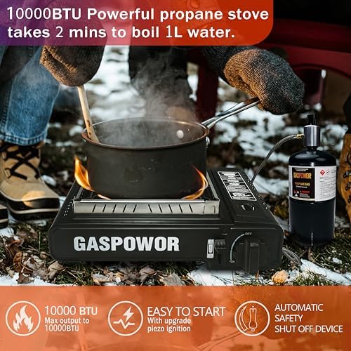 Dual Fuel Camp Stove with Windblocker, Propane or Butane Stove10000 BTU With Propane Adapter Hose and Carrying Case Propane Stove for Camping,Gas Portable Stove for Huting, Hikingļ¼Fuel not includedļ¼
