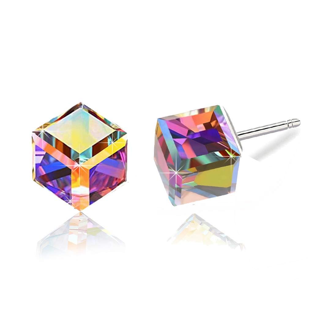 EVEVIC Austrian Crystal Cube Stud Earrings for Women