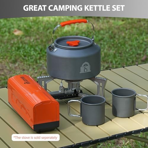 2.5L Camping Kettle Set - Camp Tea Coffee Pot with 2 Cups & Carrying Bag for Outdoor Camping Campfire Hiking Picnic & Backpacking, Gray