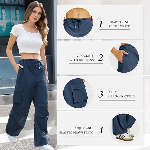 Cargo Pants Women Low Waisted Parachute Pants with Pockets Loose Baggy Hiking Pants Y2K Clothes