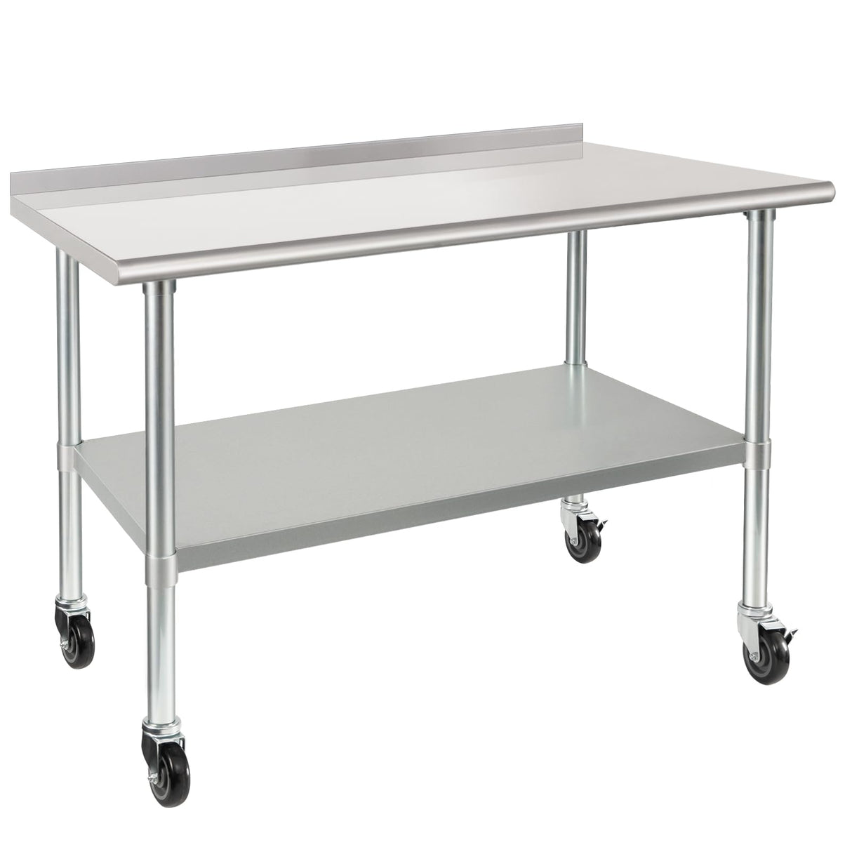 HARDURA Stainless Steel Table 30 x 48 Inches with Wheels Casters NSF Heavy Duty Commercial Prep Table with 2” Backsplash and Adjustable Undershelf for Restaurant Kitchen Home and Hotel