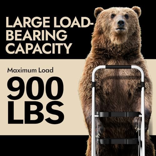 KINGRACK 3 Step Folding Ladder, 900 lbs Load Capacity, Non-Skid Large Pedals, Handrail, Safety Lock, Sturdy Step Stool for Home, Office, Garden, Multi-Purpose, White