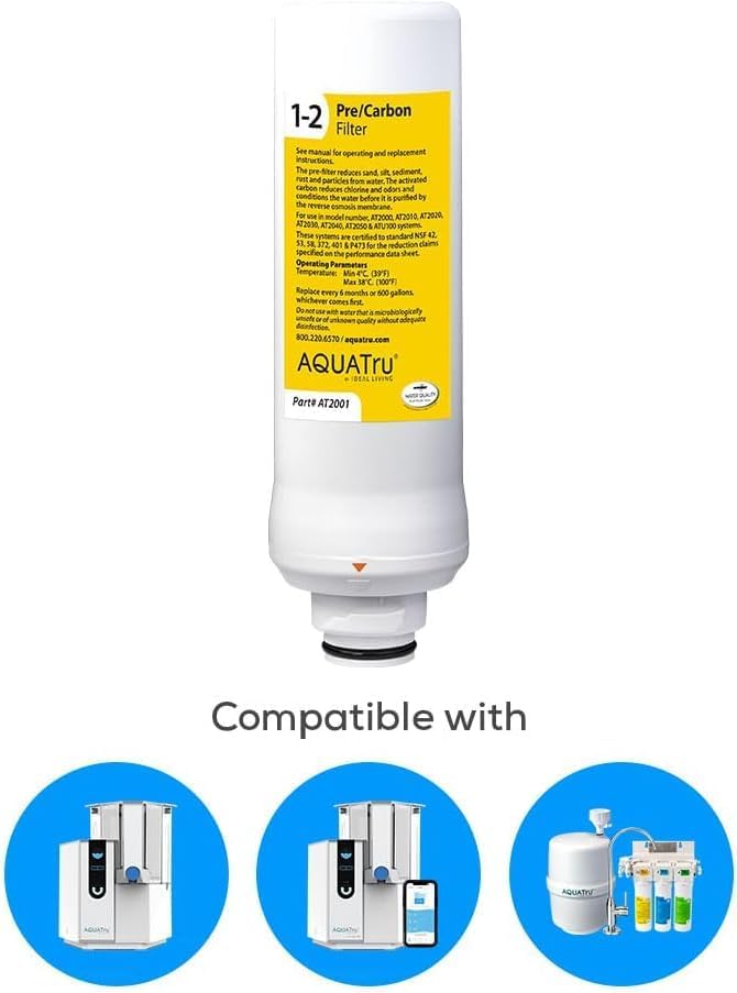 AquaTru - Replacement 2 Stage Pre-Filter (Stages 1 & 2) for Countertop Reverse Osmosis Water Filter Purification System (AquaTru Classic, Connect & Under Sink AquaTru Water Purifier)