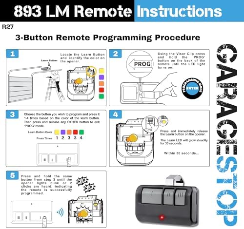 Garage Stop 2X 893LM 893Max for Chamberlain Craftsman Liftmaster Garage Door Opener Remote, 1993 to Present Gate Opener Remote, Replacement Garage Door Remote