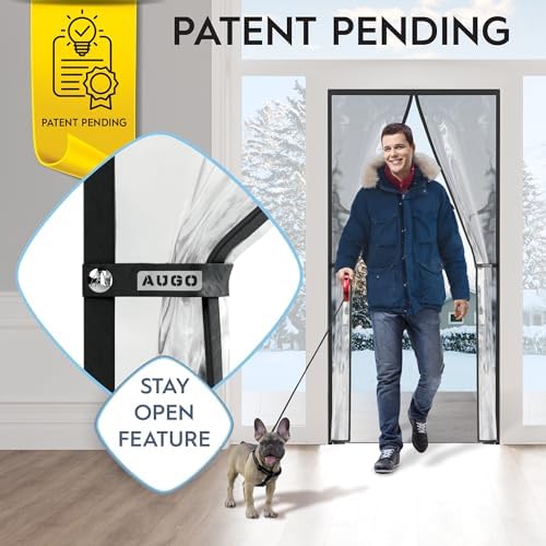 AUGO Magnetic Thermal Insulated Door Curtain - Transparent EVA Door Cover for Winter- Keeps Warm Air in and Cold Air Out - Home Winterizing Products - Patent Pending Keep Open Feature - 34 x 81 Inch
