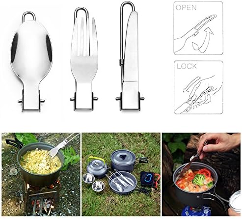Odoland Camping Cookware Mess Kit, Lightweight Pot Pan Kettle with 2 Cups, Fork Spoon Kit Stainless Steel, gray for Backpacking, Outdoor Camping Hiking and Picnic