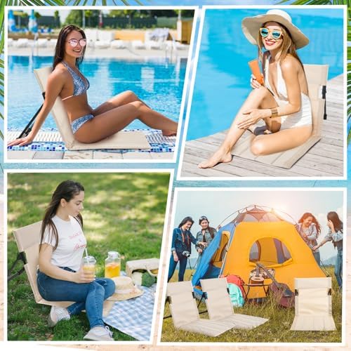 Karenhi 4 Pcs Foldable Pool Chairs Portable Poolside Chairs for Edge of Pool Provides Back Support with Carry Bag Foldable Seat for Poolside Beach Camping Picnic Lawn(Beige)