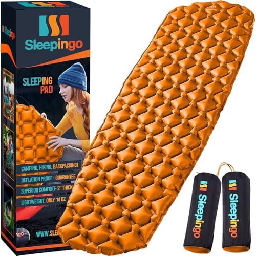 Inflatable Mat for Camping - Pack of 2 - Ultralight Sleeping Pad for Camping and Backpacking - Compact Air Mattress - Camping Mat with Tear-Resistant Ripstop Nylon - 73.5" x 21.5" - Orange