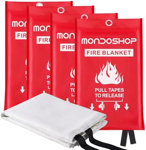 Mondoshop Fire Blanket for Home Kitchen Emergency - Fire Suppression Blankets Fireproof Blanket Fire Retardant Blankets for Car, Fireplace, Camping, Picnic, Grill