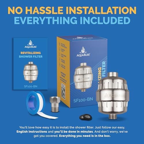 AquaBliss High Output Revitalizing Shower Filter - Reduces Dry Itchy Skin, Dandruff, Eczema, and Dramatically Improves The Condition of Your Skin, Hair and Nails - Brushed Nickel (SF100-BN)