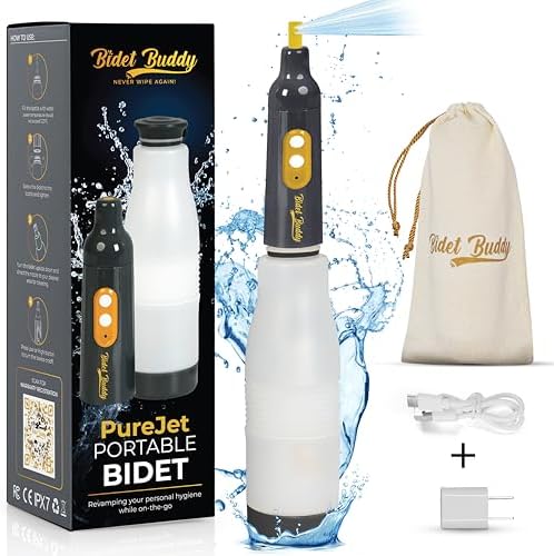 BIDET BUDDY® PureJet Portable Bidet for Travel | 400ml/min Flow | 500mAh Battery | 550ML Bottle | IPX7 Waterproof | USB-C Charging | Compact & High-Powered with Strong Pressure (Grey)
