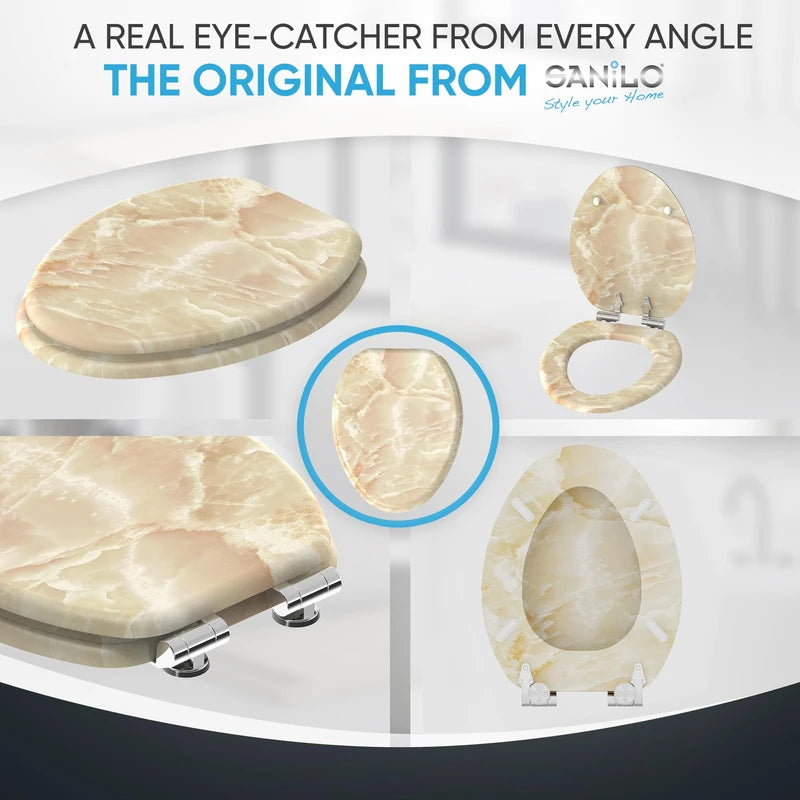 Sanilo Soft Close Toilet Seat ELONGATED, Quiet and Slow Close Lid and Seat, Strong Bumpers and Hinges, Marble Nature