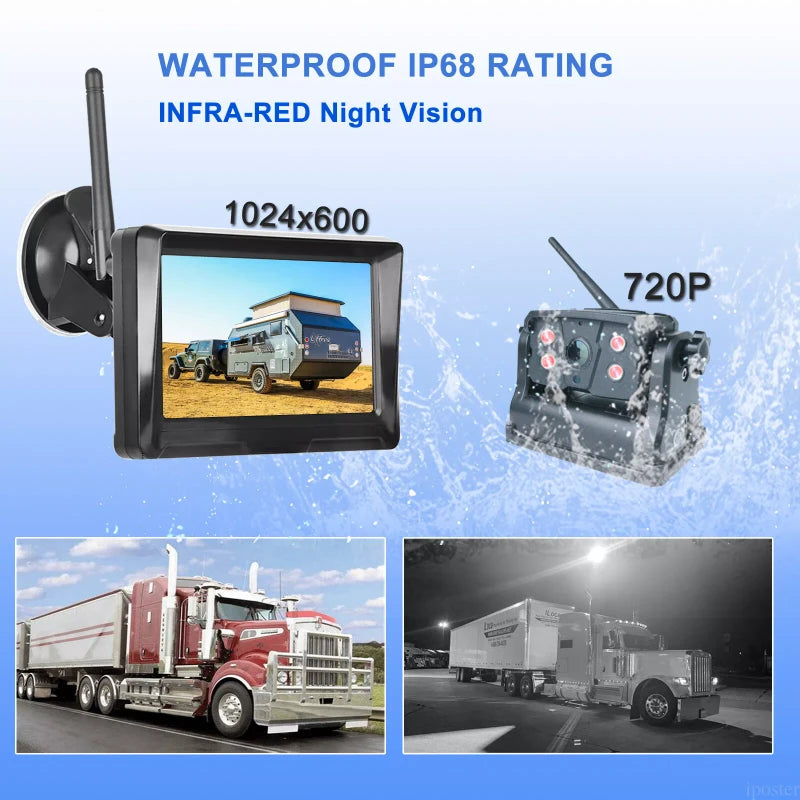 iPoster Wireless Reversing Camera Battery Powered Magnetic Base 5" Monitor Split Screen