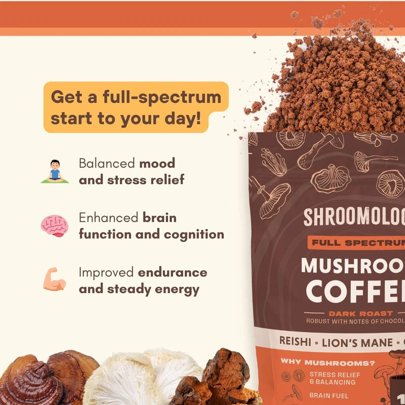 360 Nutrition Instant Mushroom Coffee with Reishi, Lion’s Mane, Chaga Superfood Mushrooms for Natural Energy, Focus and Immunity | Dark Roast, No Added Sugar 5 oz (Full Spectrum)