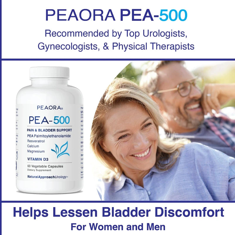 PEAORA PEA-500 - Support for Bladder, & Pelvic Discomfort | For Women & Men | Made in the USA | High-Absorption Palmitoylethanolamide & Resveratrol