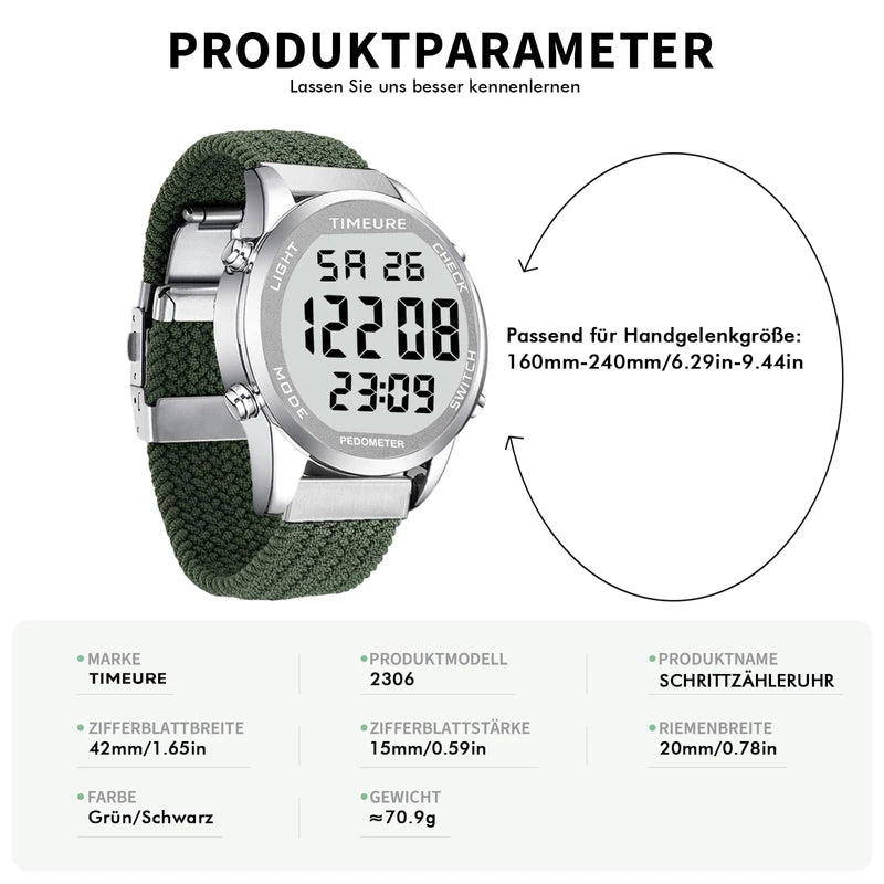 Pedometer Watch, Fashion Watch, Waterproof Watch, Large Digital Display, Simple Pedometer for Men and Seniors, Accurate Pedometer (Black)